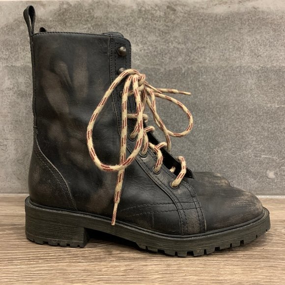 Zara Black Distressed Lace-up Combat Boots - Picture 1 of 5